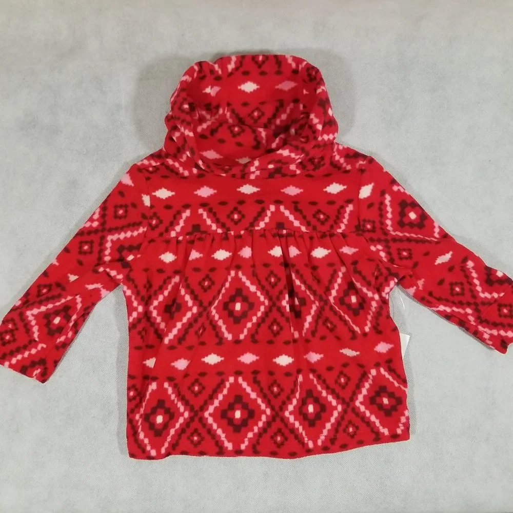 Old Navy Pullover Fleece‎ Shirt  Red with Pattern Print Girls Size 12-18 Month